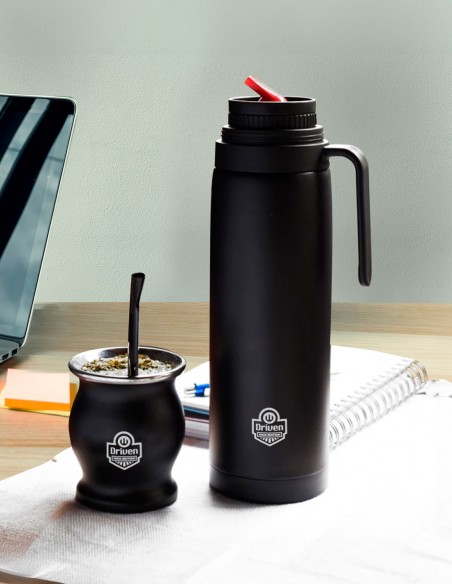 Termo media manija de acero inoxidable negro pico