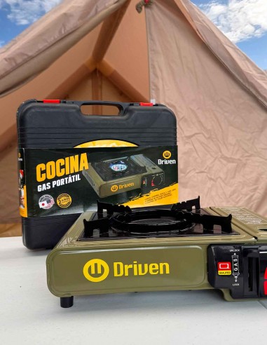 Anafe a gas portátil calentador camping verde militar valija