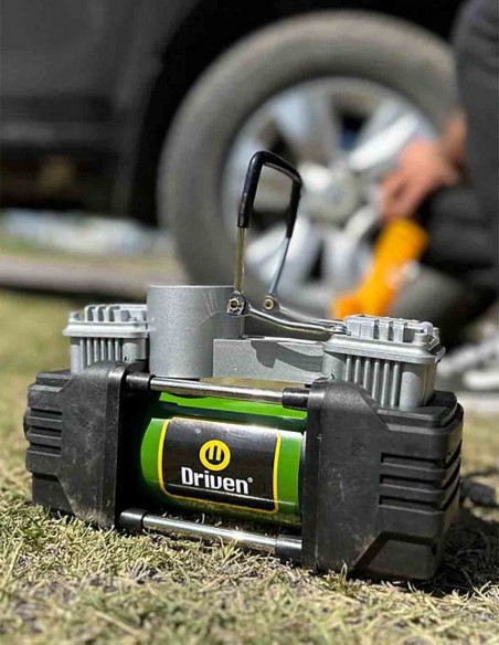 Compresor de aire metálico 12v doble cabezal luz led inflado