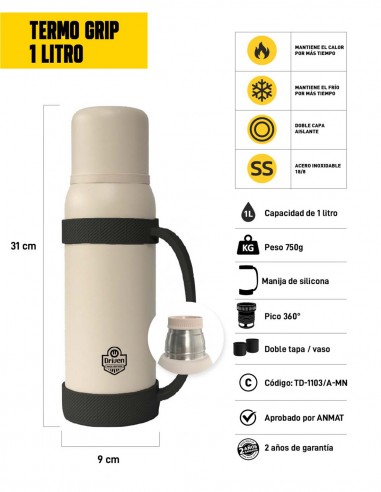 Termo GRIP de acero inoxidable 1 litro - negro características