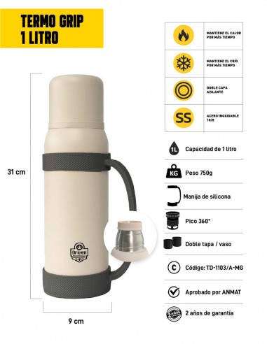Termo GRIP de acero inoxidable 1 litro - gris