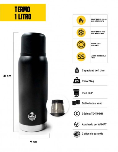 Termo de acero inoxidable 1 litro negro características