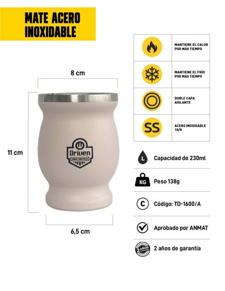 Mate de acero inoxidable 230 ml arena características