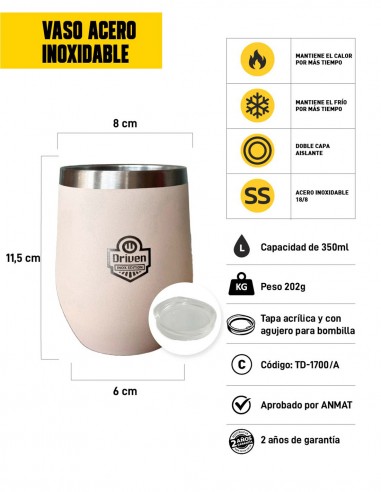 Mate vaso de acero inoxidable 350 ml arena características