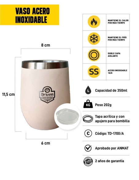 Mate vaso de acero inoxidable 350 ml arena características