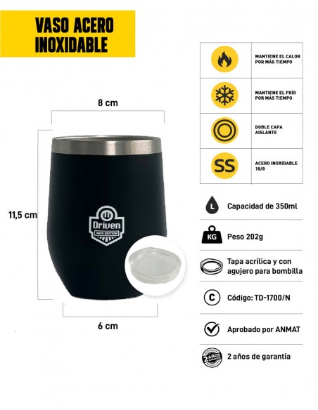 Mate vaso de acero inoxidable 350 ml negro características
