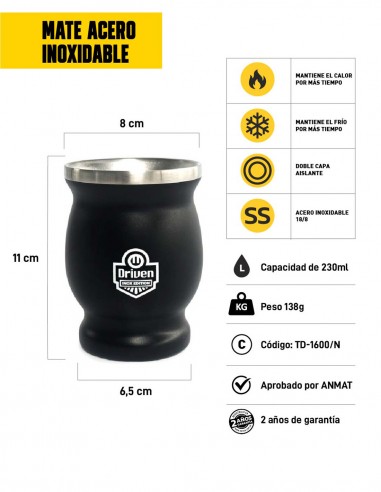 Mate de acero inoxidable 230 ml negro características