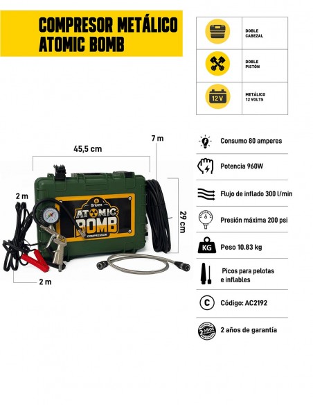 Compresor de aire metálico Atomic Bomb características