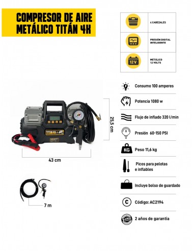 Compresor de aire metálico Titán 4K características