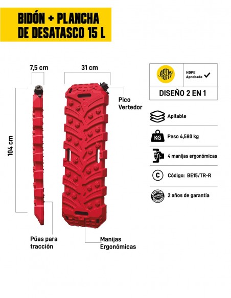 Bidón extra chato para combustible + plancha de desatasco características