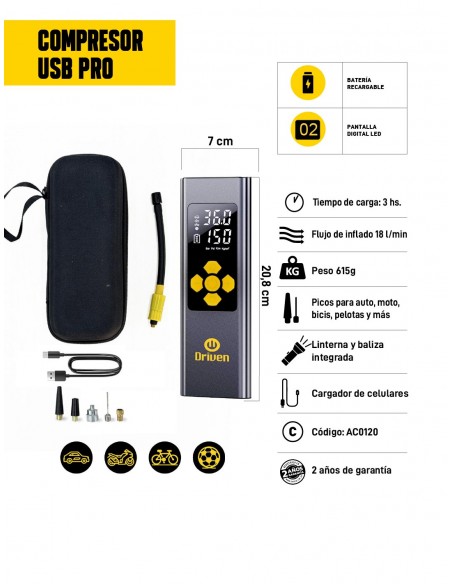 Compresor de aire USB PRO características
