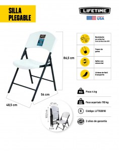 Silla plegable blanca Lifetime 2