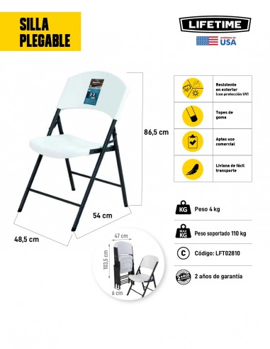 Silla plegable blanca Lifetime característica