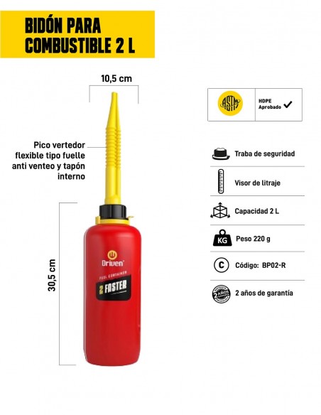 Bidón para combustible 2 litros rojo característica