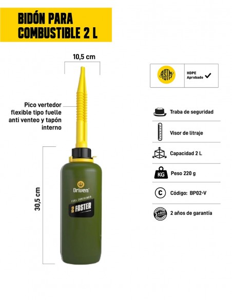 Bidón para combustible 2 litros verde características
