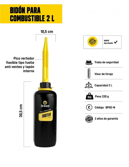 Bidón para combustible 2 litros negro características