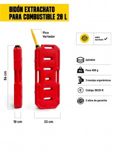Bidón para combustible extra chato 20 litros rojo 2