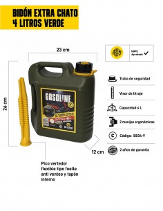 Bidón extra chato para combustible 4 litros verde pico vertedor 2