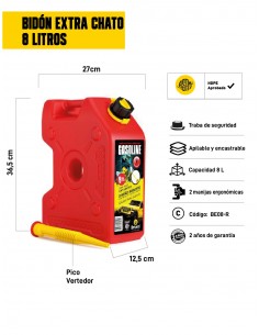 Bidón extra chato para combustible 8 litros rojo 2
