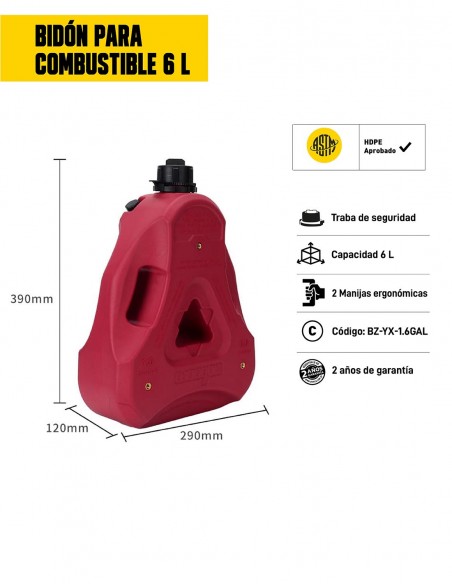 Bidón para combustible 6 litros rojo características