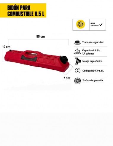 Bidón para combustible 6.5 litros rojo características