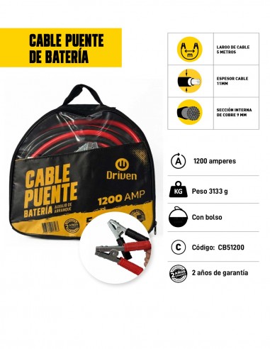 Cables puente de batería 1200 AMP 5mts características