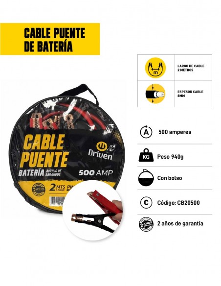 Cables puente de batería 500 AMP características