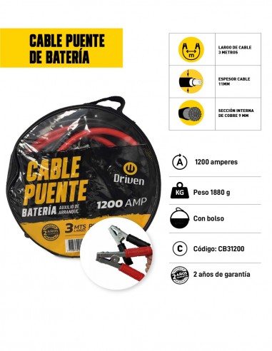 Cables puente de batería 1200 AMP 3mts características