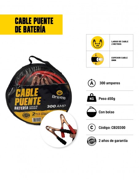 Cables puente de batería 300 AMP características