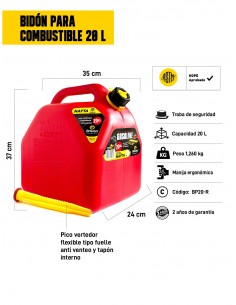 Bidón para combustible 20 litros rojo 2