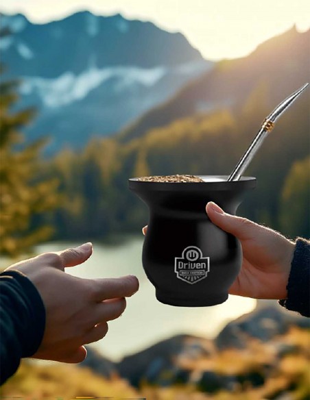 Mate bocón de acero inoxidable negro viajes