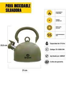 Pava silbadora acero inoxidable 1,9 litros verde militar 2