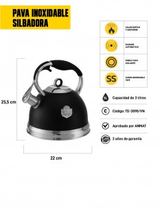 Pava silbadora acero inoxidable 3 litros negra 2