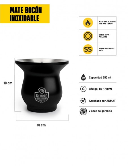 Mate bocón de acero inoxidable negro descripción