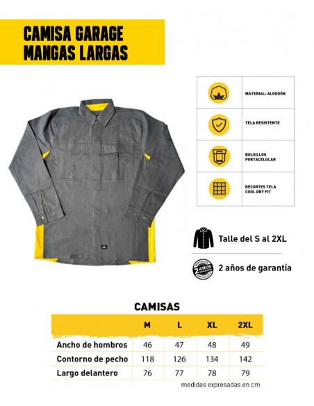 Camisa profesional mangas largas Garage gris/amarillo características