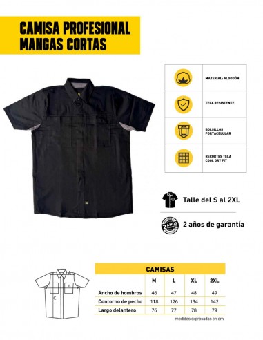 Camisa profesional mangas cortas Garage negro/gris características