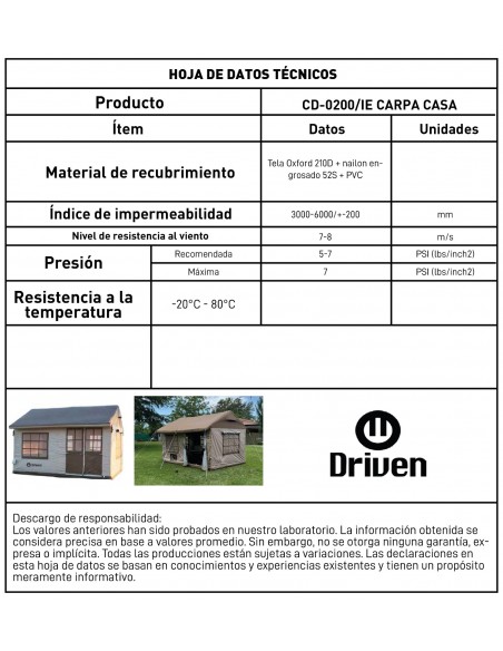Carpa casa inflable outdoor/camping datos técnicos